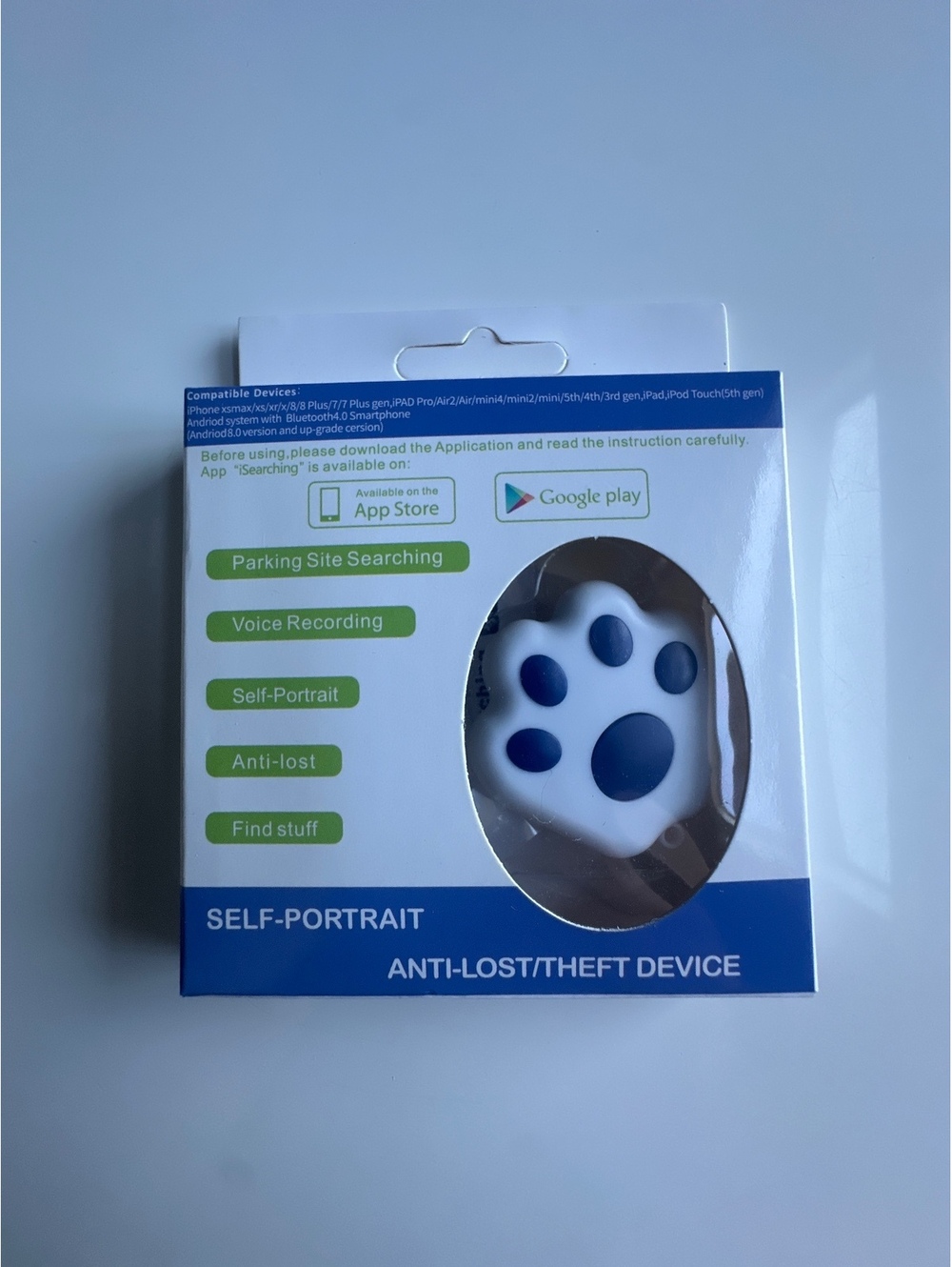 Bluetooth 4.0 Paw Print Tag Tracker for iOS Android- Blue